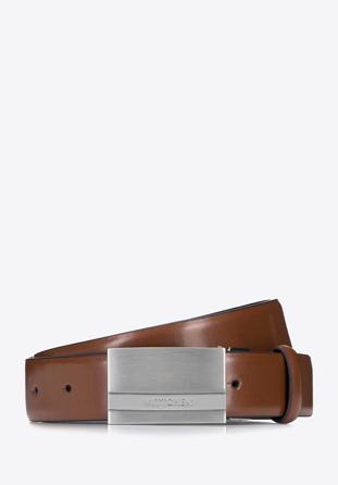 Men's leather belt with plate buckle, brown, 95-8M-913-5-110, Photo 1