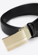 Men's leather belt with plate buckle, black-gold, 95-8M-913-11-110, Photo 3