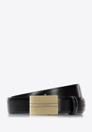 Men's leather belt with automatic buckle, black-gold, 96-8M-902-1-110, Photo 1