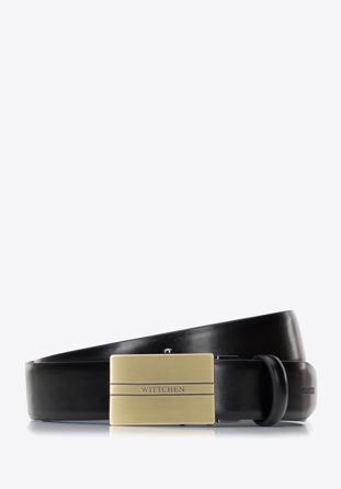 Men's leather belt with automatic buckle, black-gold, 96-8M-902-1-100, Photo 1