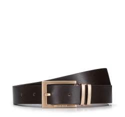 Men's leather belt with metal belt keeper, dark brown, 94-8M-912-5-11, Photo 1