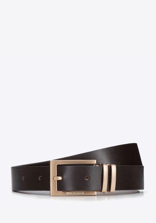 Men's leather belt with metal belt keeper, dark brown, 94-8M-912-5-90, Photo 1