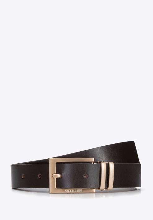 Men's leather belt with metal belt keeper, dark brown, 94-8M-912-7-12, Photo 1