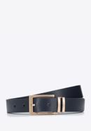 Men's leather belt with metal belt keeper, navy blue, 94-8M-912-7-12, Photo 1