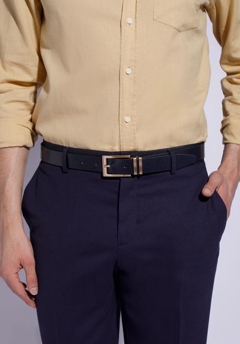Men's leather belt with metal belt keeper, navy blue, 94-8M-912-7-12, Photo 15
