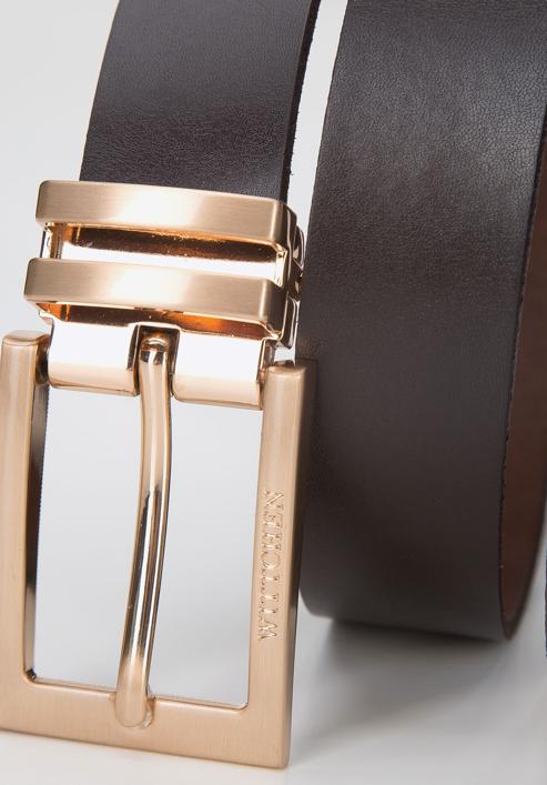 Men's leather belt with metal belt keeper, dark brown, 94-8M-912-7-90, Photo 4