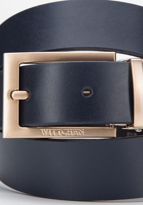 Men's leather belt with metal belt keeper, navy blue, 94-8M-912-7-10, Photo 4