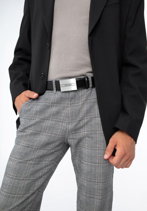 Men's leather belt with automatic plate buckle, black, 97-8M-901-1-12, Photo 15