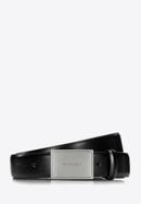 Men's leather belt with plate buckle, black, 98-8M-115-1-12, Photo 1
