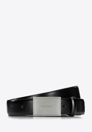 Men's leather belt with plate buckle, black, 98-8M-115-1-11, Photo 1