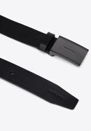 Men's leather belt with plate buckle, black, 97-8M-910-1-11, Photo 2