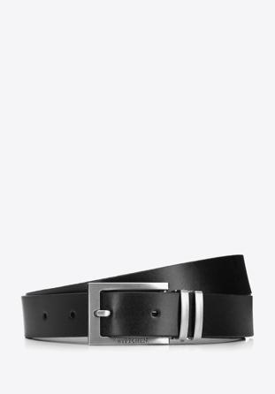 Men's leather belt with double belt keeper, black, 94-8M-911-1-12, Photo 1