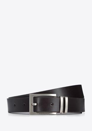 Men's leather belt with double belt keeper, dark brown, 94-8M-911-5-12, Photo 1
