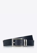 Men's leather belt with double belt keeper, navy blue, 94-8M-911-5-10, Photo 1