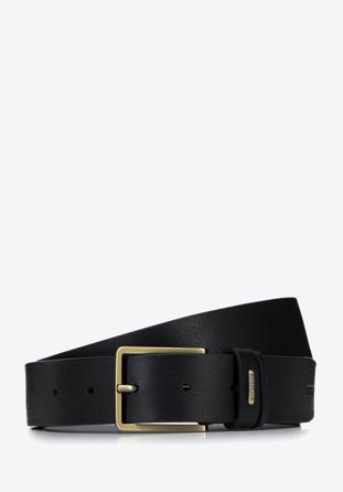Men's leather belt with double belt keeper, black, 97-8M-909-1-12, Photo 1