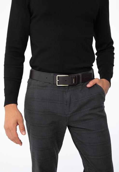Men's leather belt with double belt keeper, black, 97-8M-909-1-12, Photo 16