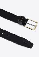 Men's leather belt with double belt keeper, black, 97-8M-909-1-12, Photo 2