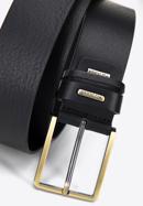 Men's leather belt with double belt keeper, black, 97-8M-909-4-12, Photo 3