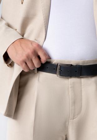 Men's leather belt, navy blue, 98-8M-112-7-12, Photo 1