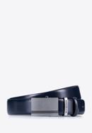 Men's leather belt with automatic buckle, navy blue, 98-8M-902-1-11, Photo 1