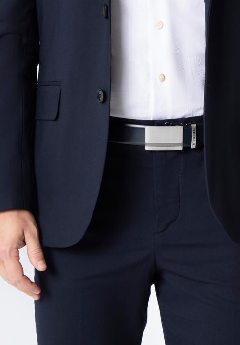 Men's leather belt with automatic buckle, navy blue, 98-8M-902-1-12, Photo 15