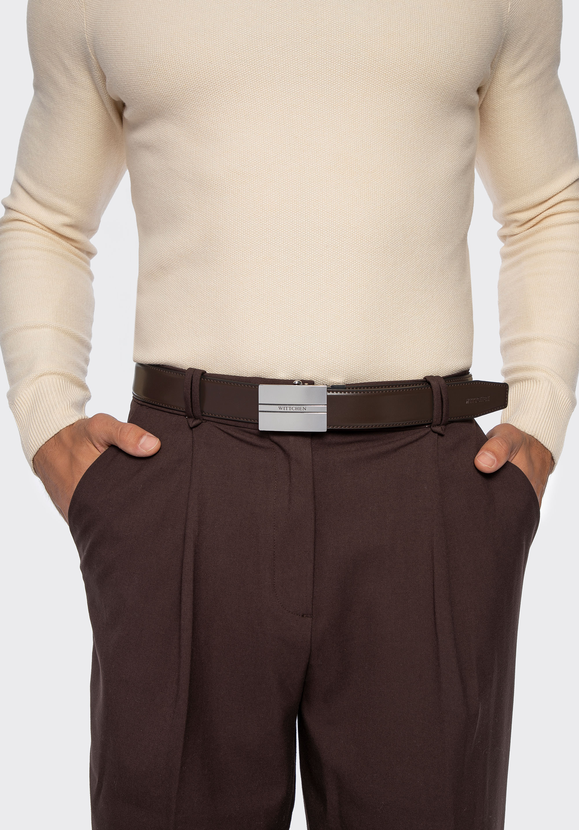 Men’s belt with a large automatic buckle, brown, 101-8M-915-4-L, Photo 1