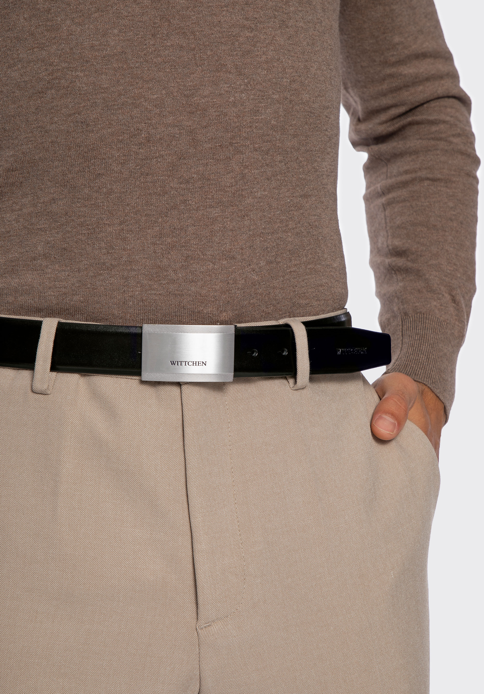 Men's smooth leather belt, black-silver, 101-8M-214-1S-S, Photo 1
