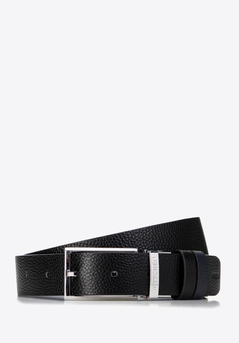 Men's reversible leather belt, black-navy blue, 98-8M-120-78-11, Photo 1