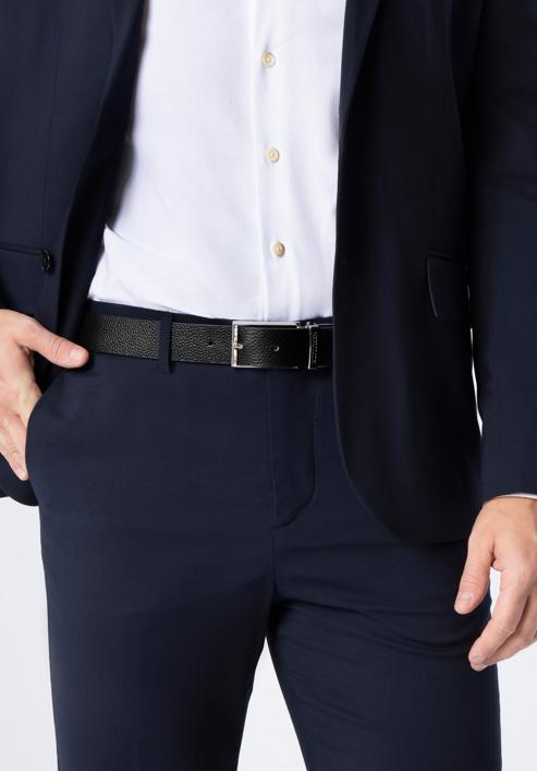 Men's reversible leather belt, black-navy blue, 98-8M-120-17-11, Photo 15