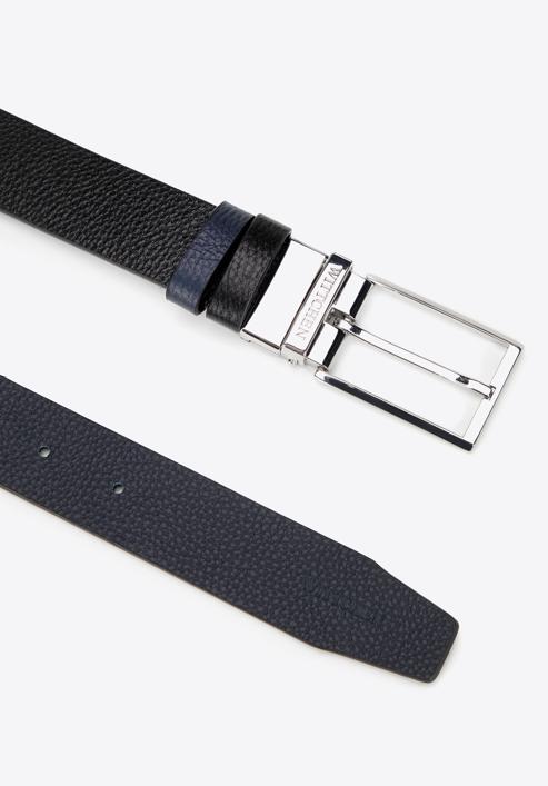 Men's reversible leather belt, black-navy blue, 98-8M-120-17-11, Photo 2