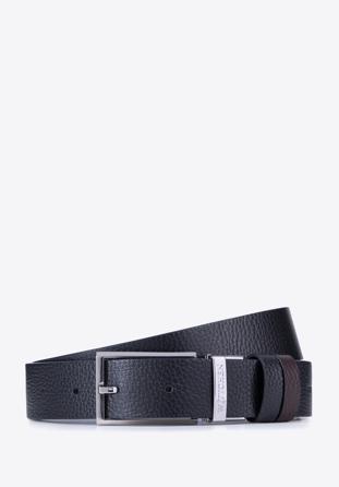 Men's classic leather belt, black-brown, 98-8M-901-1-12, Photo 1