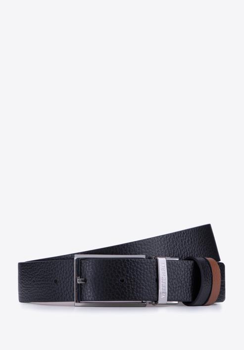 Men's classic leather belt, black-brown, 98-8M-901-8-11, Photo 1