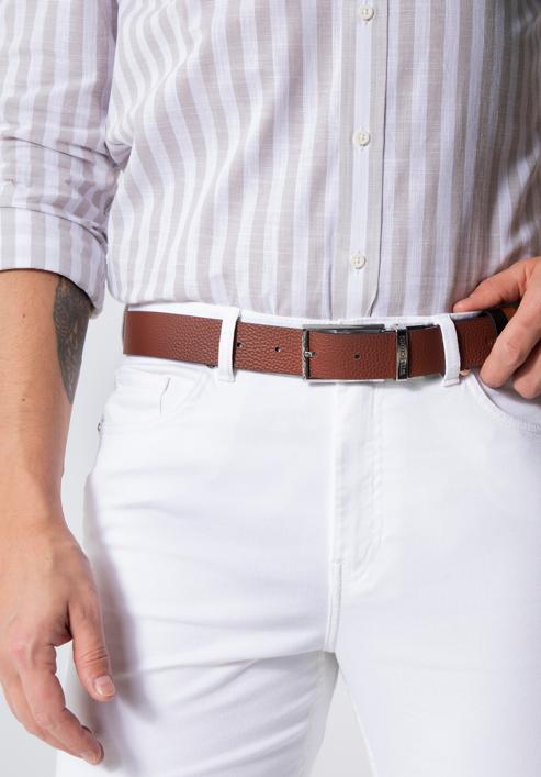 Men's classic leather belt, black-brown, 98-8M-901-1-90, Photo 15