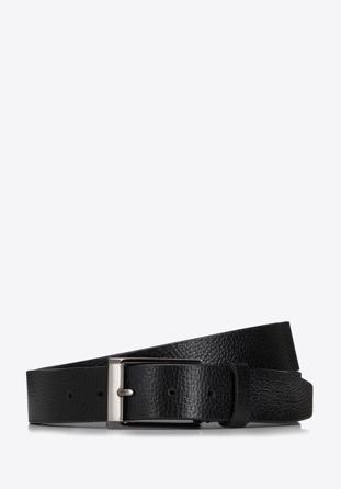 Men's leather belt with pebbled texture, black, 98-8M-113-1-90, Photo 1