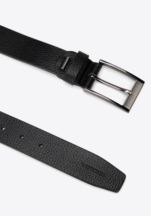 Men's leather belt with pebbled texture, black, 98-8M-113-4-12, Photo 2