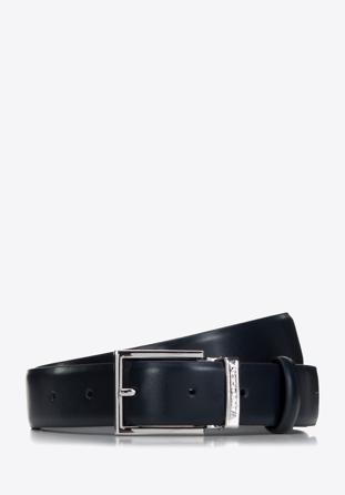 Men's matte leather belt, navy blue, 98-8M-119-7-11, Photo 1