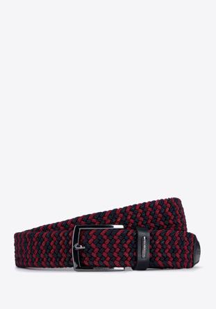 Men's weaved leather belt, red-navy blue, 96-8M-916-33-100, Photo 1