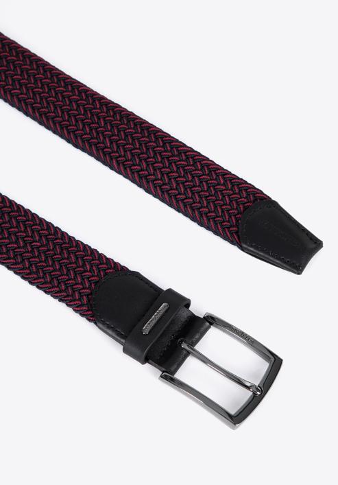 Men's weaved leather belt, navy blue-red, 96-8M-916-4-100, Photo 3