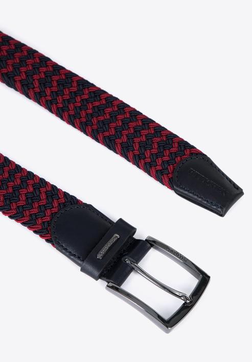 Men's weaved leather belt, red-navy blue, 96-8M-916-8-130, Photo 3
