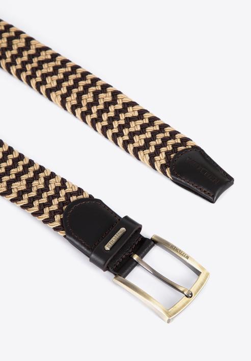 Men's weaved leather belt, beige-brown, 96-8M-916-8-110, Photo 3