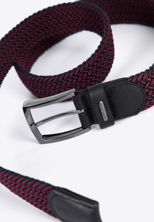 Men's weaved leather belt, navy blue-red, 96-8M-916-4-100, Photo 4