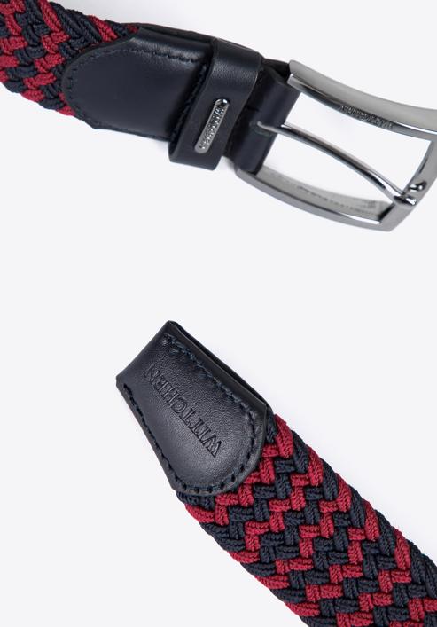 Men's weaved leather belt, red-navy blue, 96-8M-916-4-130, Photo 4