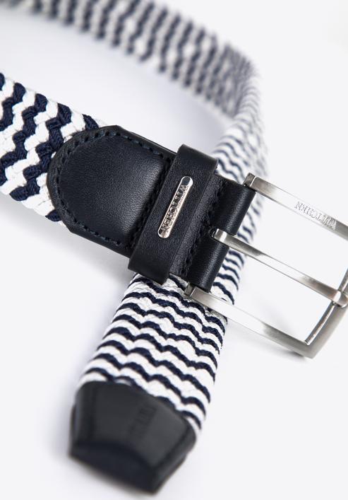 Men's weaved leather belt, white-navy blue, 96-8M-916-8-110, Photo 4