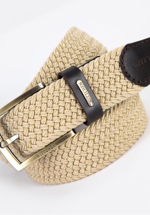 Men's weaved leather belt, beige, 96-8M-916-3-130, Photo 4