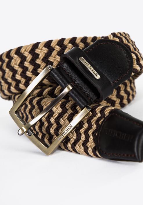 Men's weaved leather belt, beige-brown, 96-8M-916-4-100, Photo 6