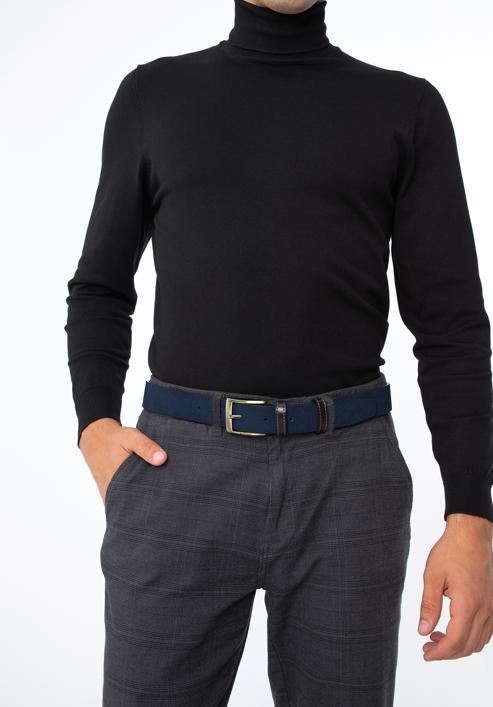 Men's suede belt, navy blue-brown, 97-8M-902-N-10, Photo 15
