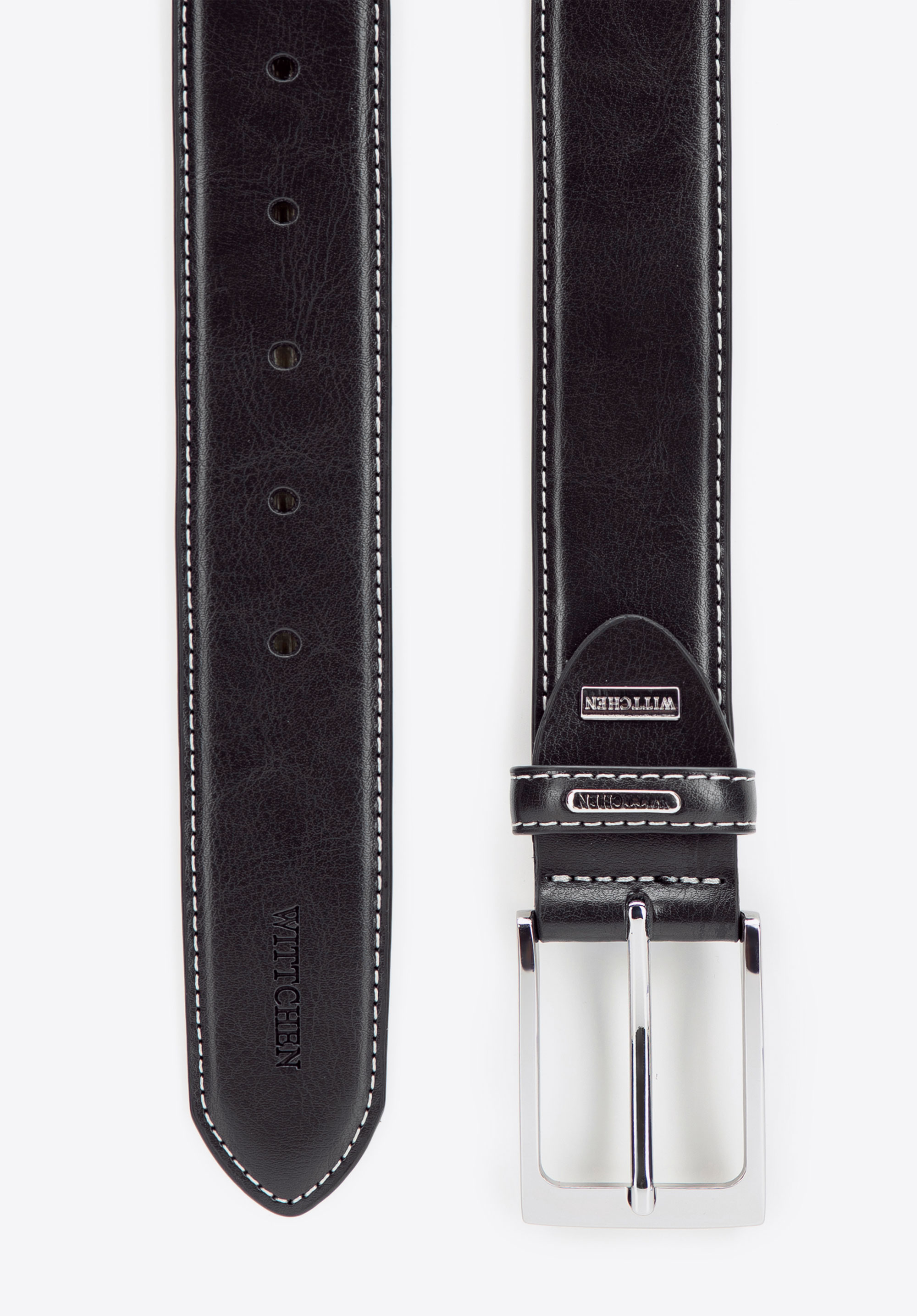 Men's natural leather belt with contrast stitching, black, 102-8M-109-1-90, Photo 1