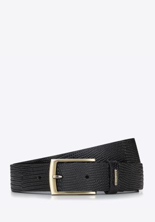 Men's lizard-effect leather belt, black, 94-8M-914-1-12, Photo 1