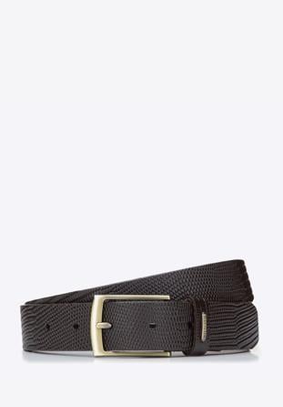 Men's lizard-effect leather belt, dark brown, 94-8M-914-5-90, Photo 1