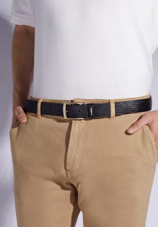 Men's lizard-effect leather belt, black, 94-8M-914-1-12, Photo 1